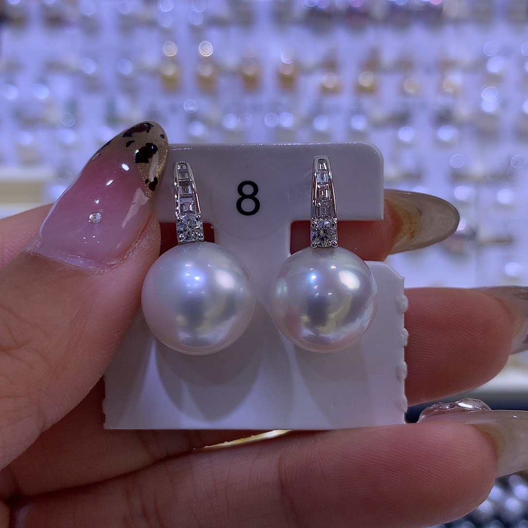 海水珍珠耳饰18K金镶嵌13mm澳白