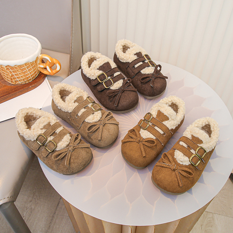 女童棉鞋2025冬季新款时尚韩版公主风加绒勃肯鞋女宝宝大棉豆豆鞋