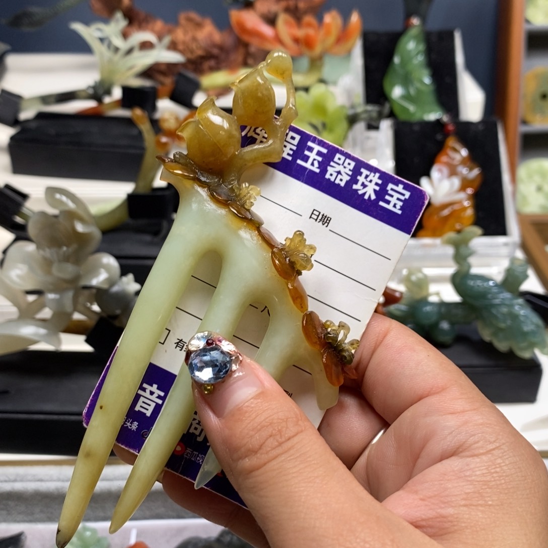 合金蛇纹石玉发饰