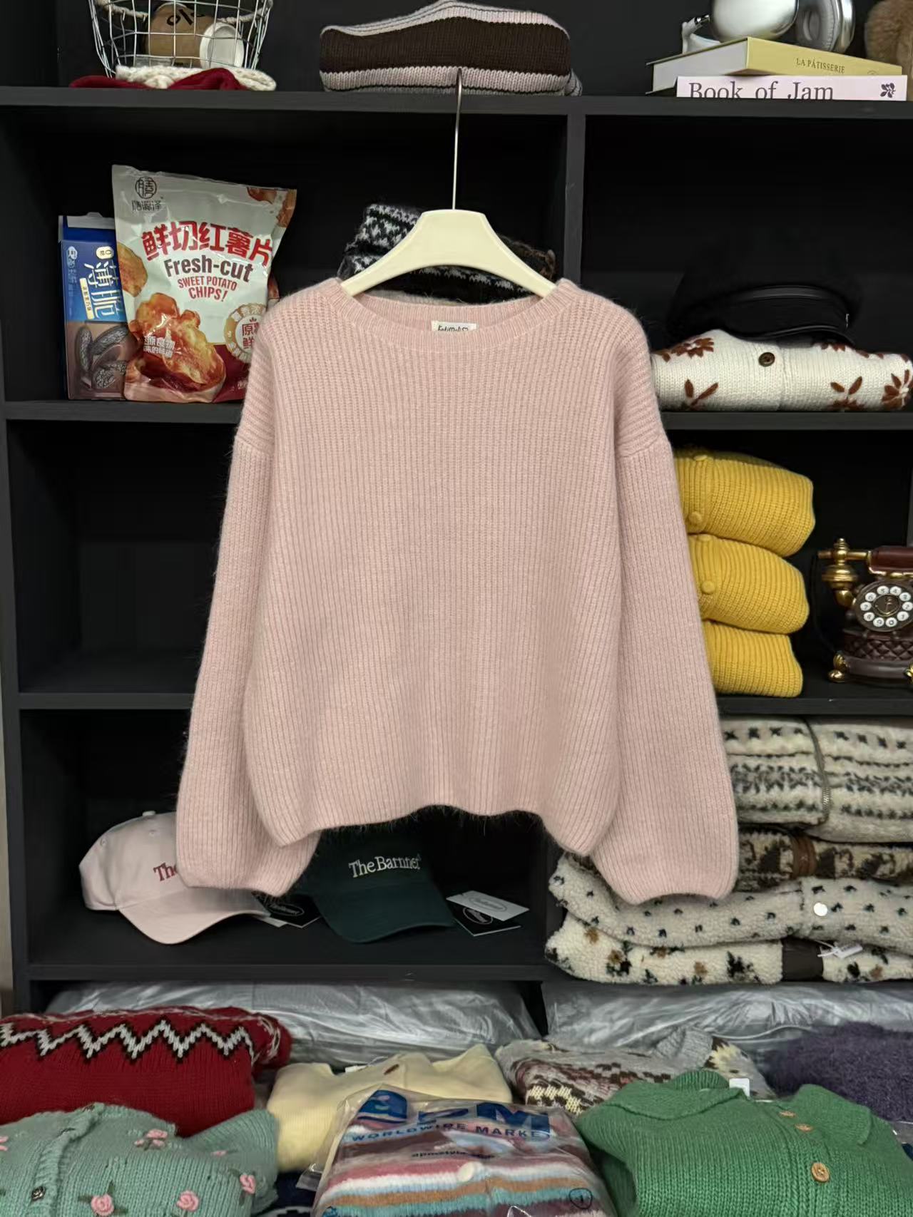 T1091 粉桃泡泡 韩系软糯针织韩版套头女