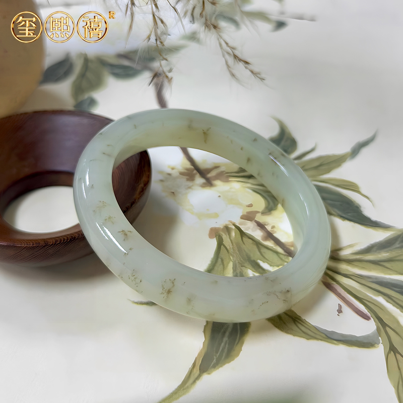 和田玉青海桂花糕手镯58/11.8/9.4
