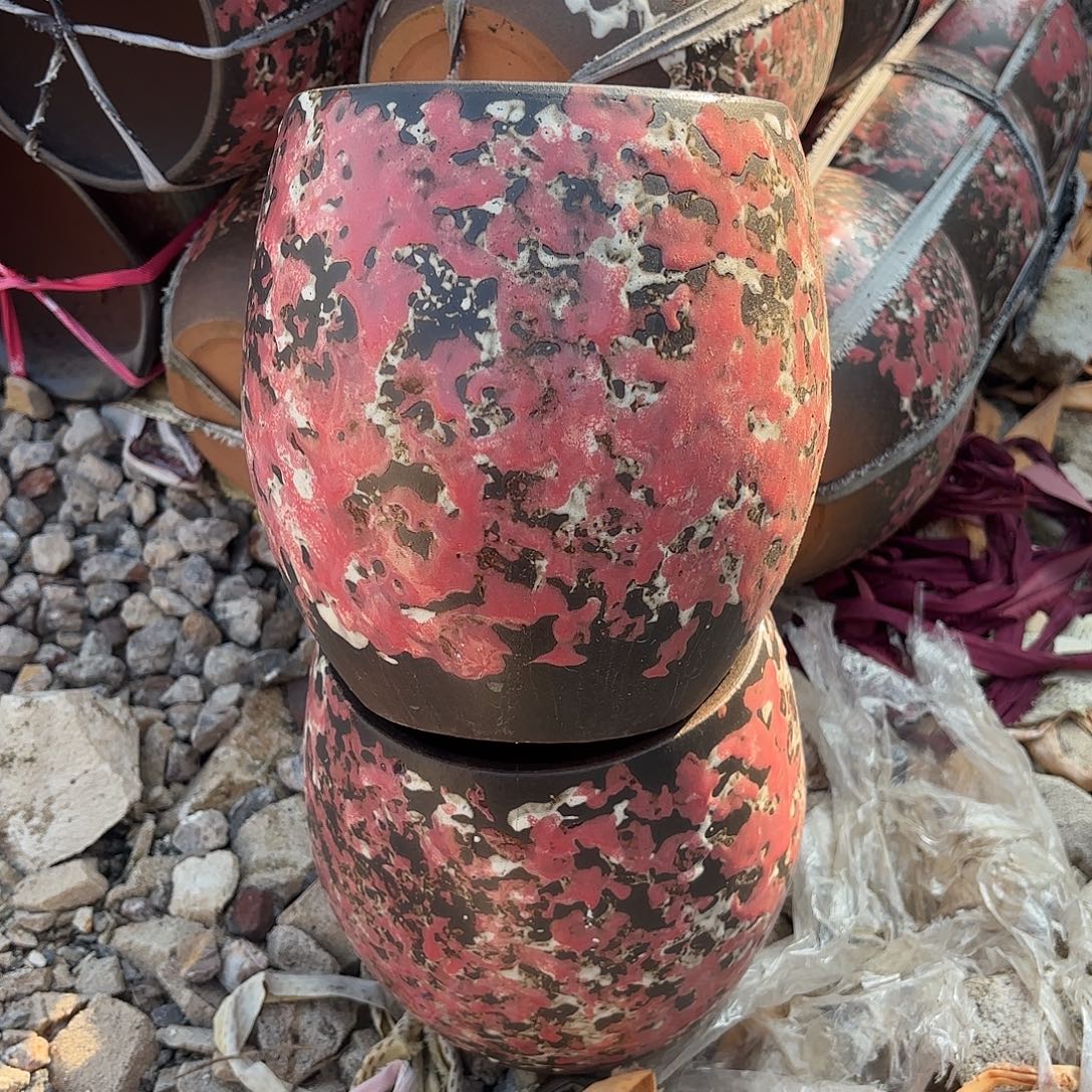 花盆紫砂口16高度20两个红蛋壳