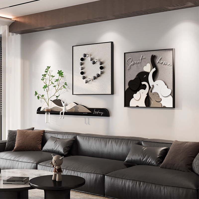 现代简约大象客厅装饰画立体沙发背景墙挂画水培绿植餐厅组合壁画