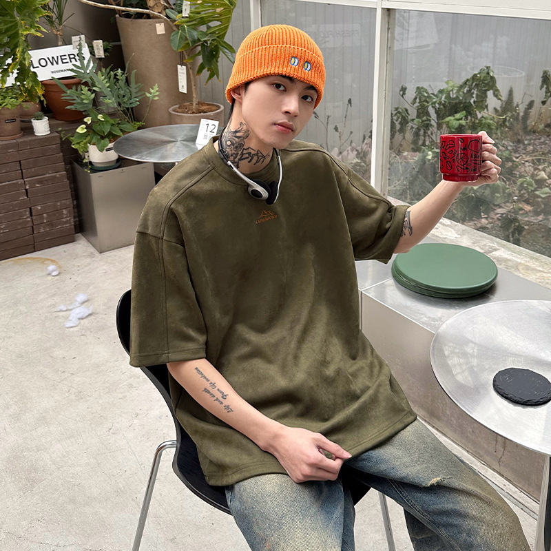 短袖复古上衣纯色夏季情侣T恤刺绣打底衫短袖T恤男士T恤男士短袖