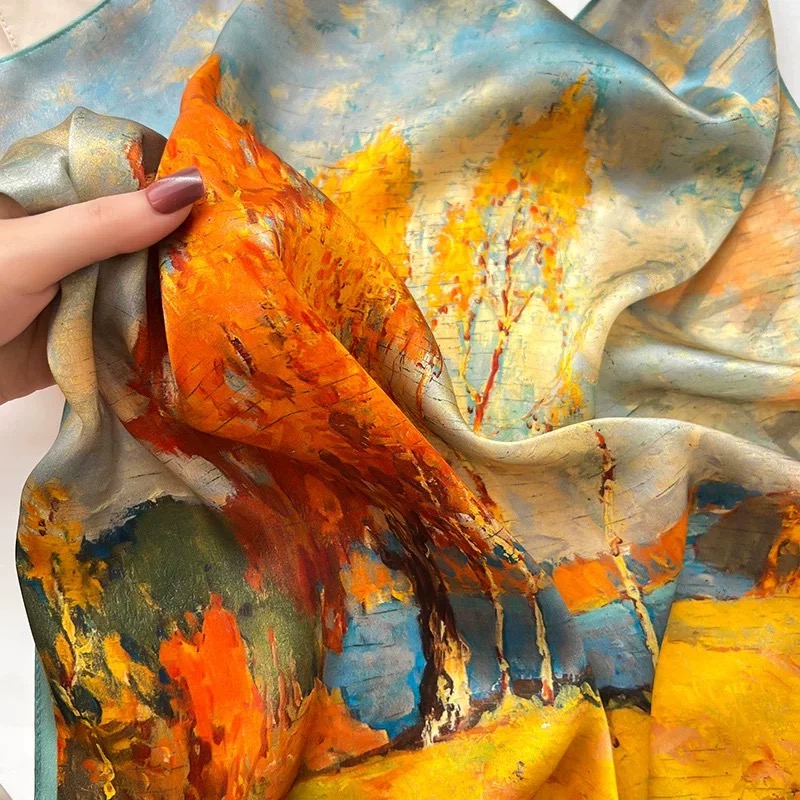 70*70白桦林小丝巾丽锦缎小方巾丝巾围巾小披肩