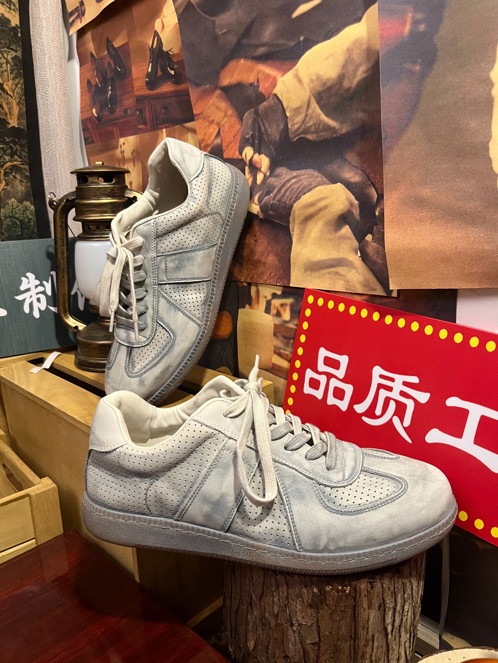 老粉福利头层牛皮透气休闲板鞋韩版复古系带布鞋夏季德训鞋擦色