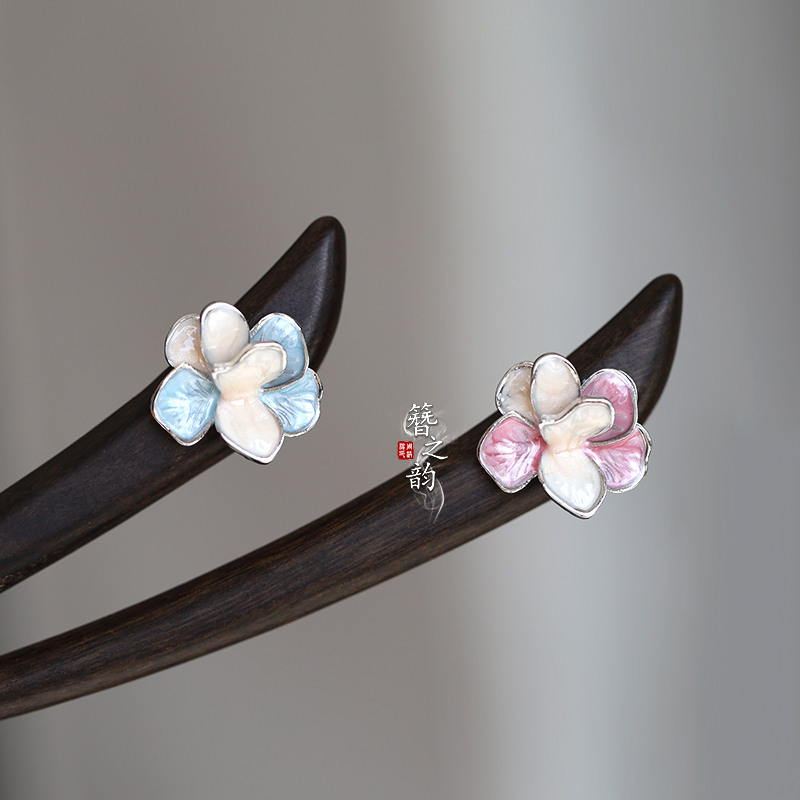 簪之韵【蝶兰】大叶紫檀木发簪子简约大气短簪15厘米实木盘发珐琅彩