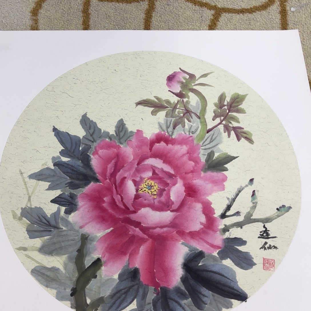 国画斗方手绘换鸟