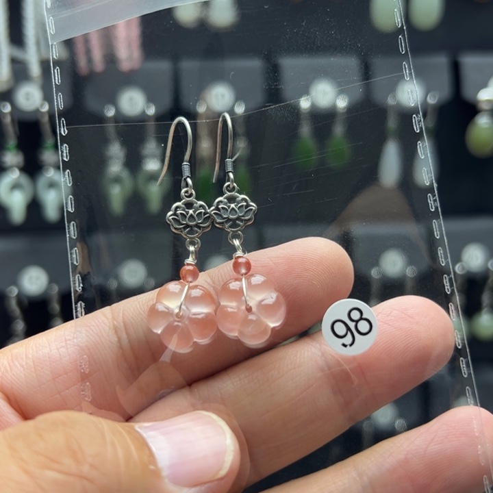 紫***萱银S925镶嵌南红玛瑙耳饰