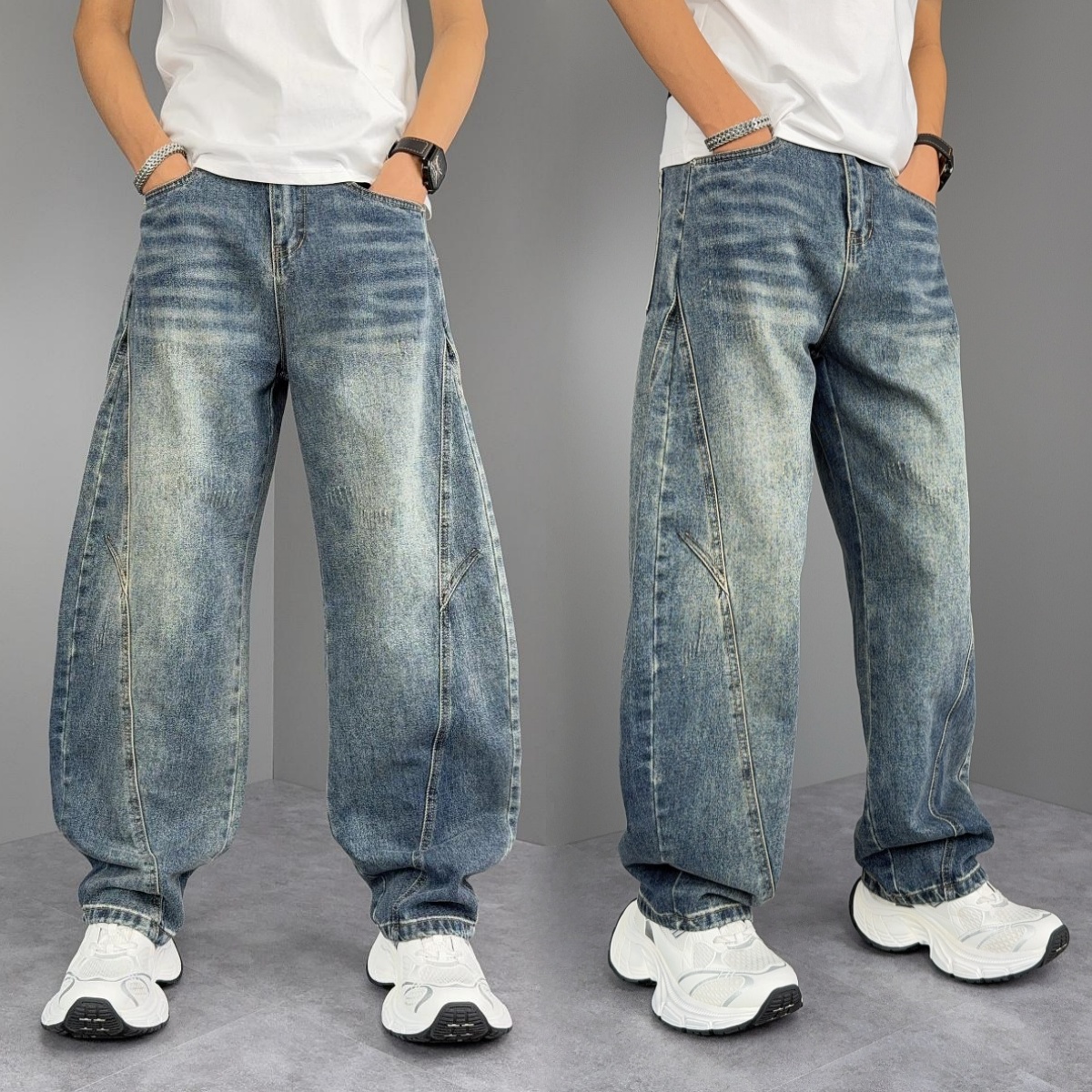 【冰总专属】秋冬牛仔裤男宽松百搭时尚直筒弯刀裤美式复古休闲长裤