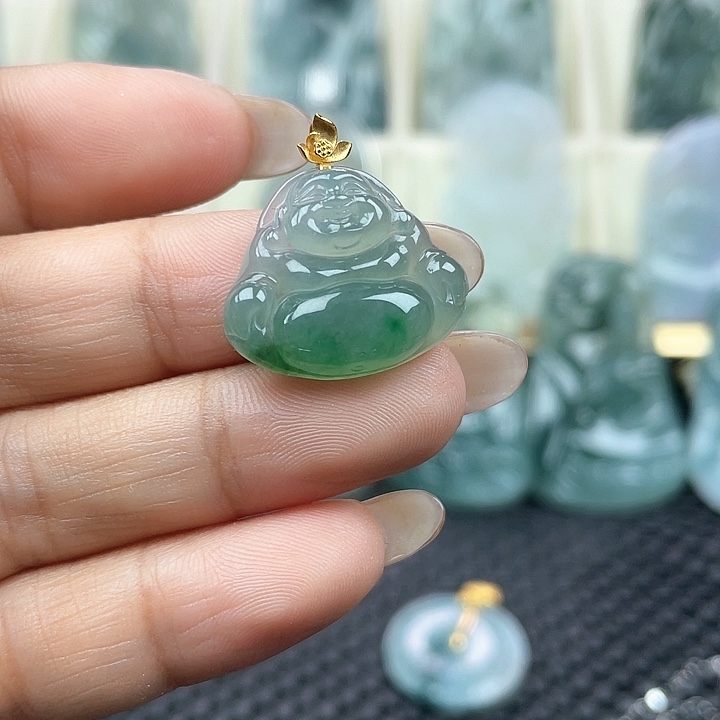 颈饰18K金镶嵌翡翠廖*靓天然翡翠A货18 K金佛