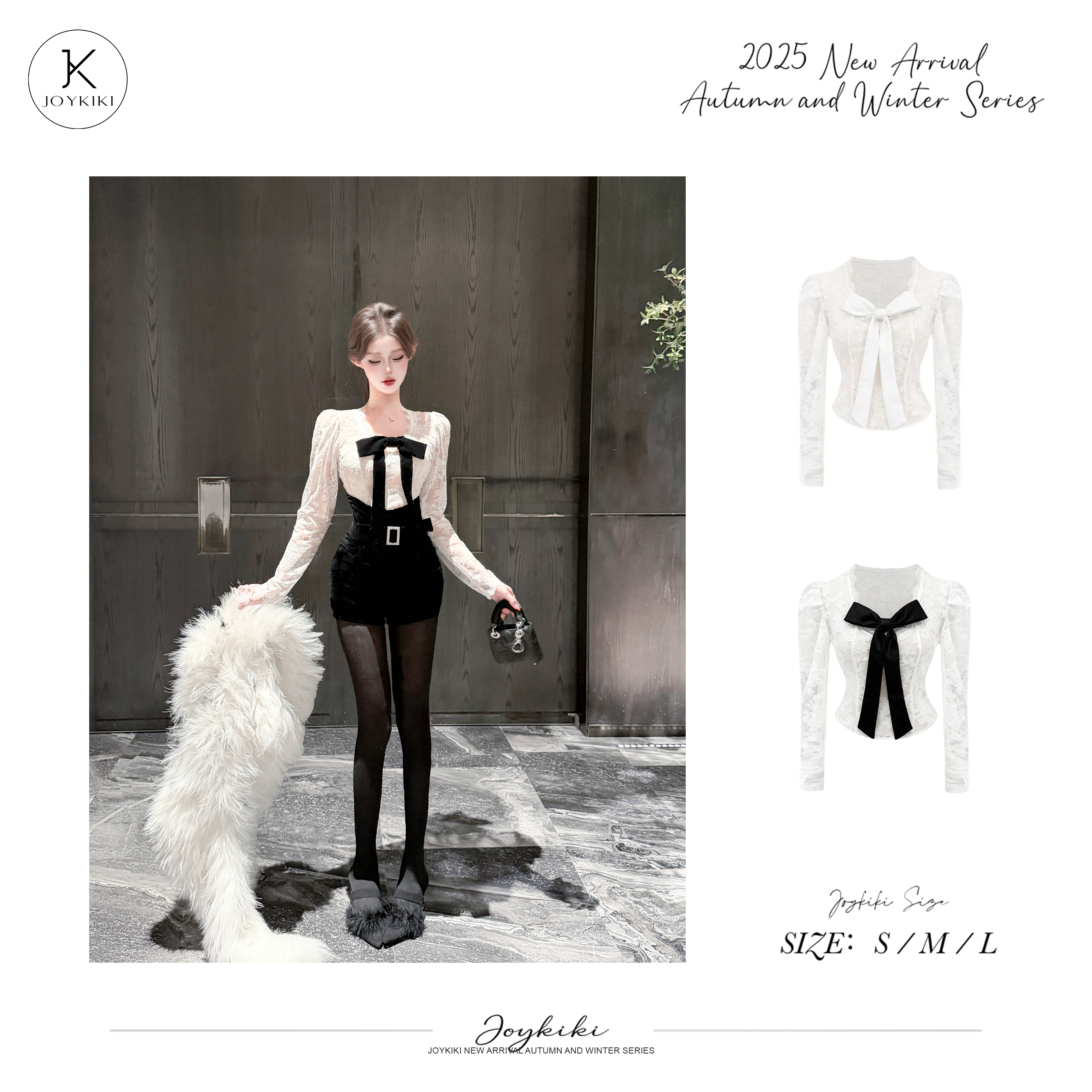 JOY KIKI鹅了么【澳洲野玫瑰】秋冬纯欲蕾丝修身微透套装 J25D087