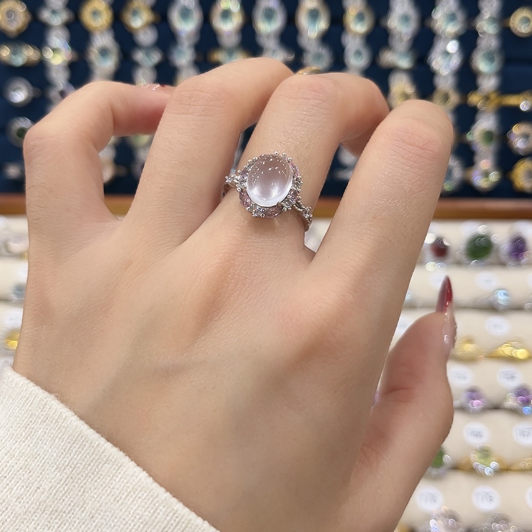 芙蓉石女款银S925镶嵌戒指