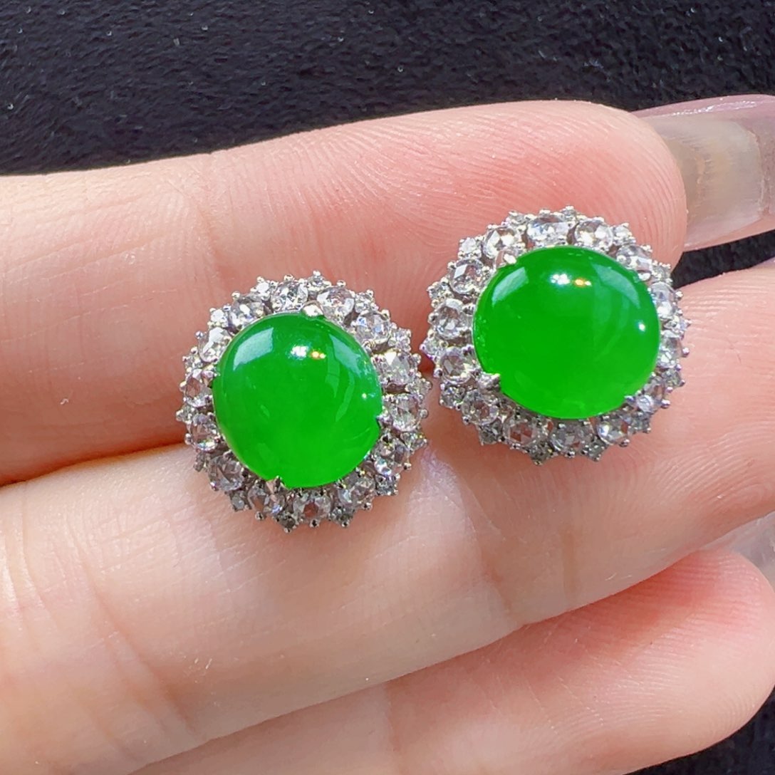 翡翠耳饰18K金镶嵌好***狸耳钉