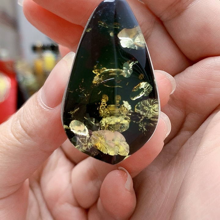 银S925镶嵌琥珀裸石戒指