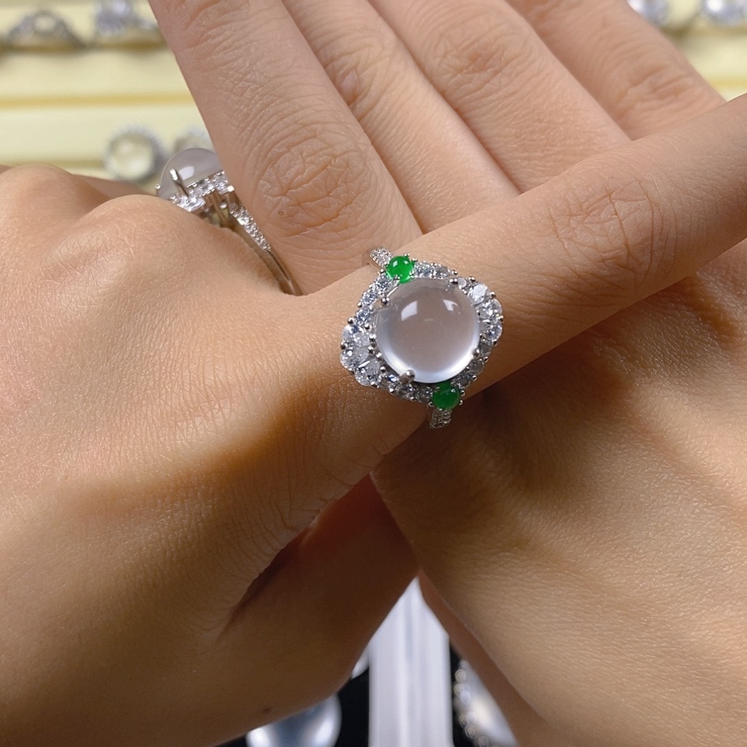 石英质玉银S925镶嵌戒指