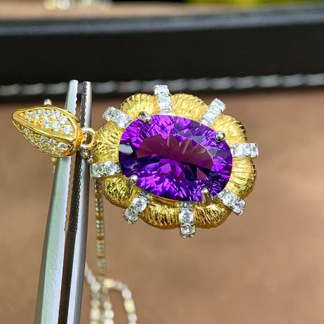 意大利款紫水晶吊坠S925双层度金工艺女士吊坠