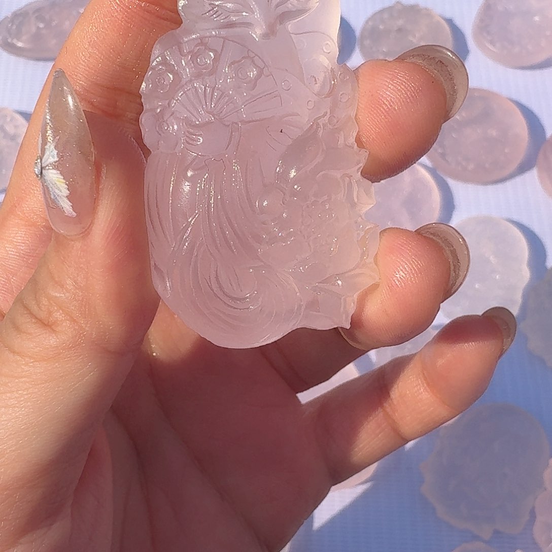 水晶颈饰未镶嵌大集捡漏粉水晶狐牌 不退不换