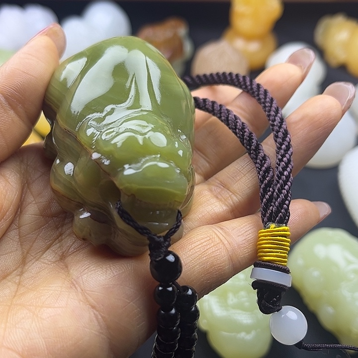 家***袄大理石磁石昆仑玉石手把件
