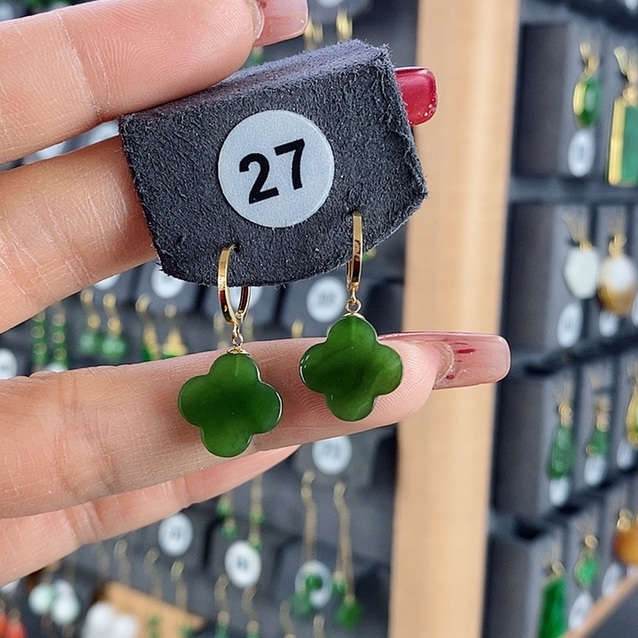 和田玉耳饰18K金镶嵌