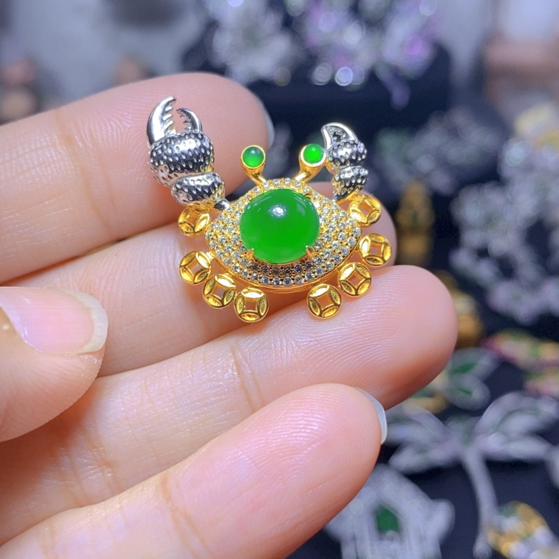 翡翠银S925镶嵌耳饰天然有机