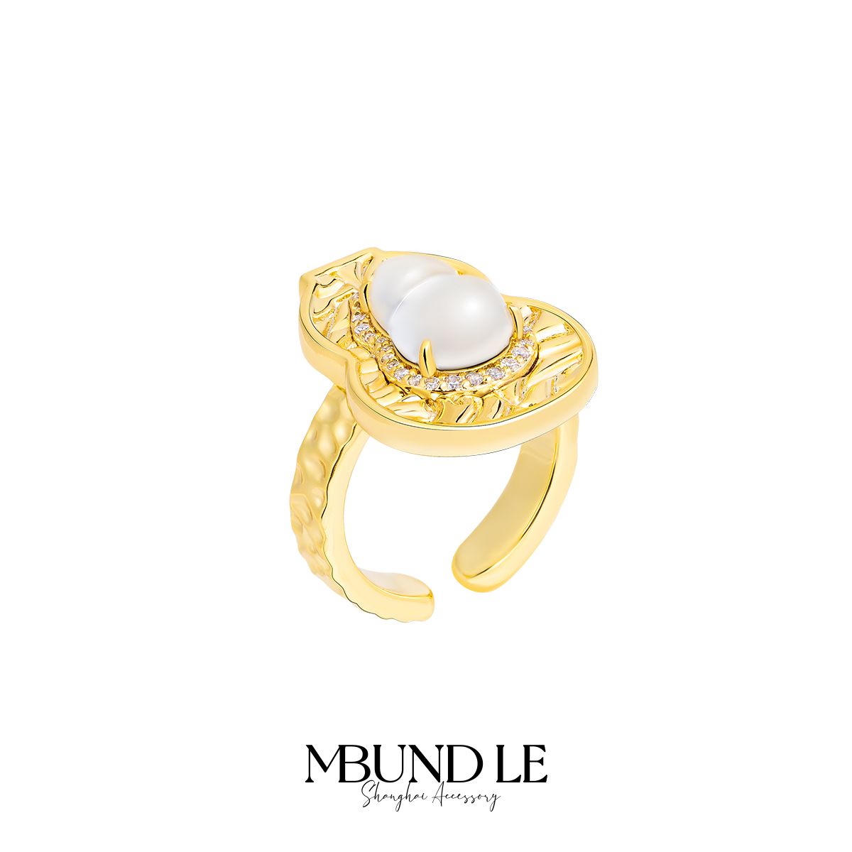 摩邦珠宝 铜合金戒指 皆如愿暗纹白色葫芦戒指