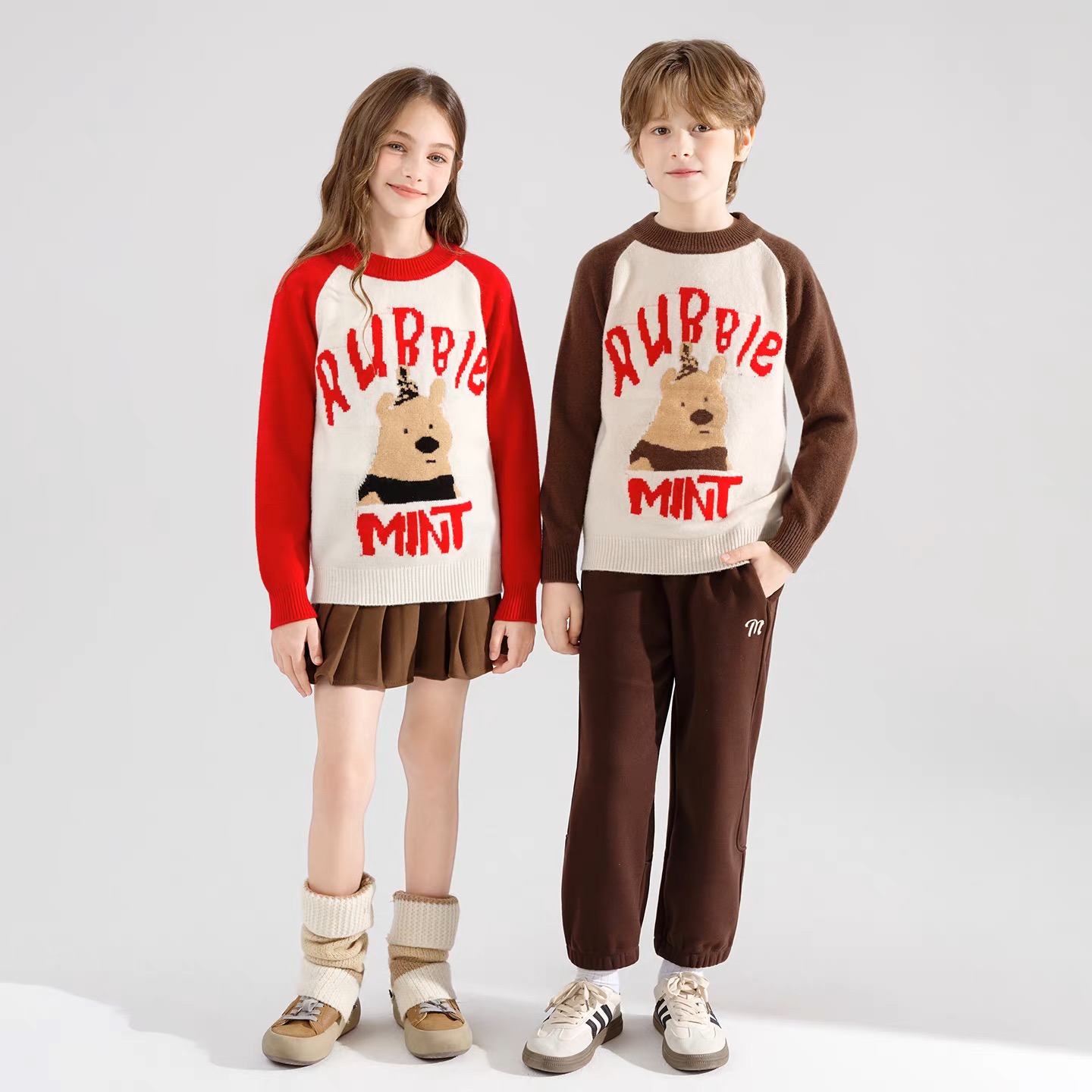 【100%羊毛】25新款儿童加厚字母熊圆领羊毛衫套头针织衫