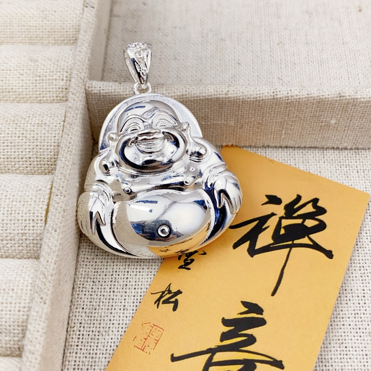 吊坠足银 足银999亮面款加厚空心大肚佛吊坠笑脸佛保平安