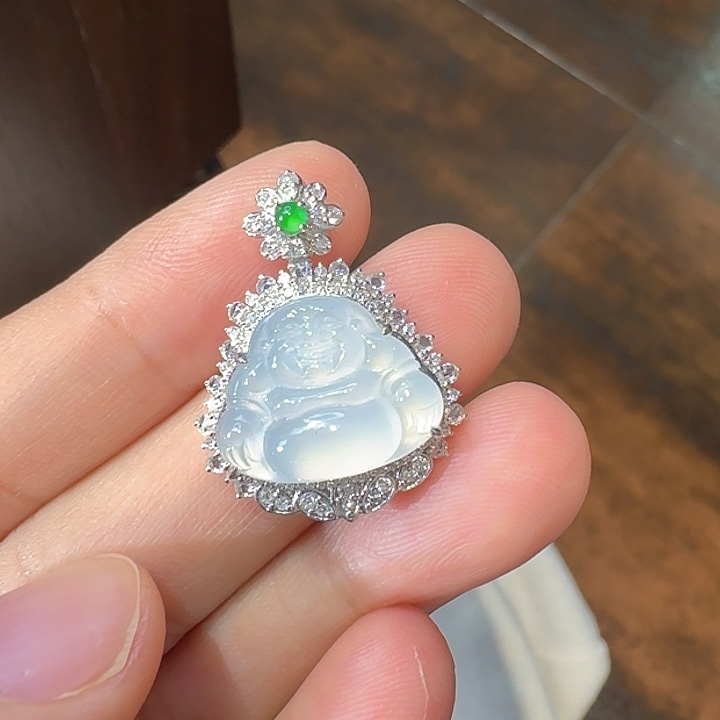 翡翠18K金镶嵌吊坠(不含链)