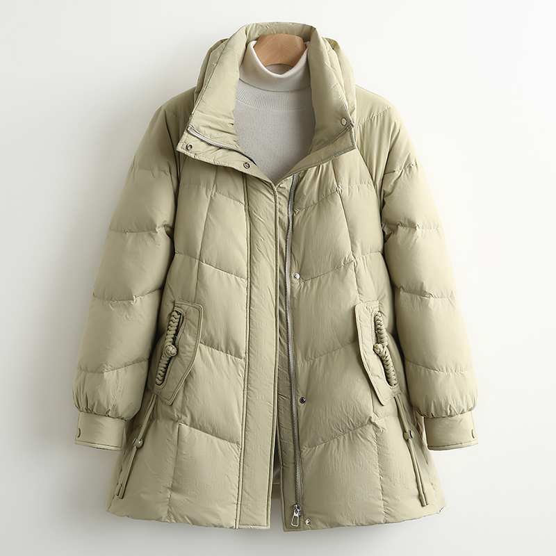 【伍莎-自营】简约纯色修身立领百搭中长款羽绒服#CZY48H003