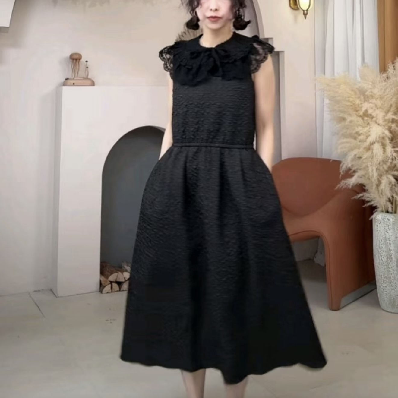 ｛귤 언니｝la气质浮雕无袖连衣裙