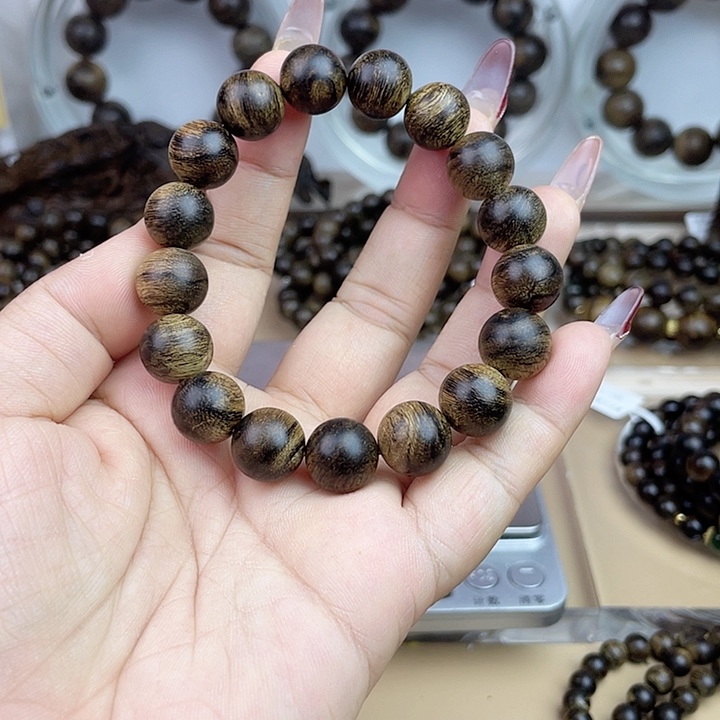 沉香手串堃*越南芽庄白奇玉化留疤嘤子虎斑