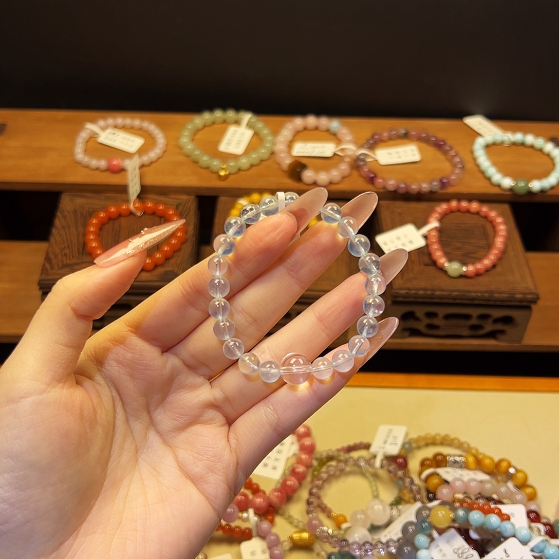 水晶手链银S925镶嵌海蓝2030