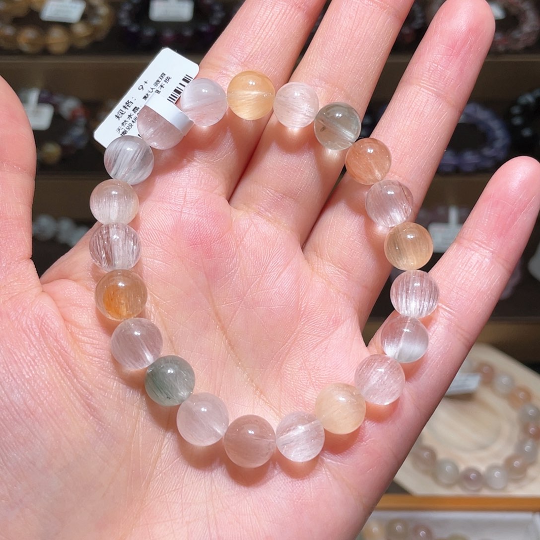 水晶手链未镶嵌兔毛手链，晶体通透