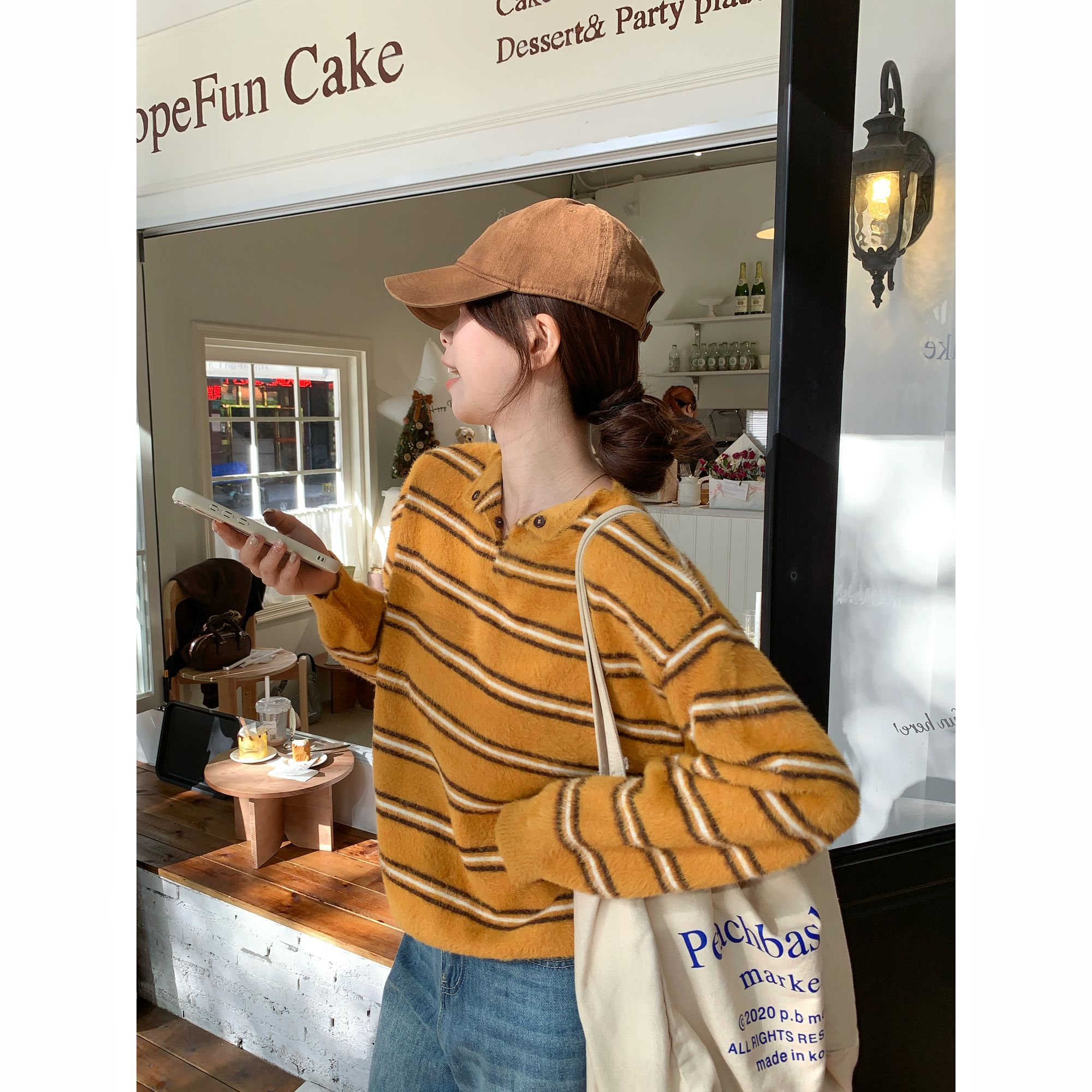 【C·Cai】复古撞色v领长袖套头毛3261#宽松软糯百搭休闲慵懒上衣