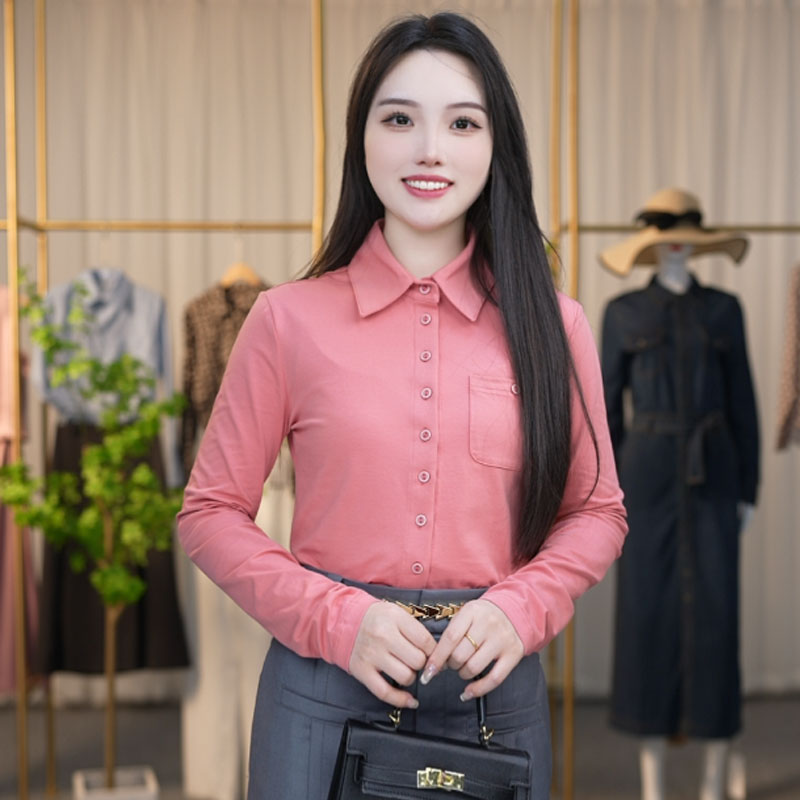 【商场同款】秋冬百搭翻领修身纯色莫代尔长袖衬衫袁衣都舍130082