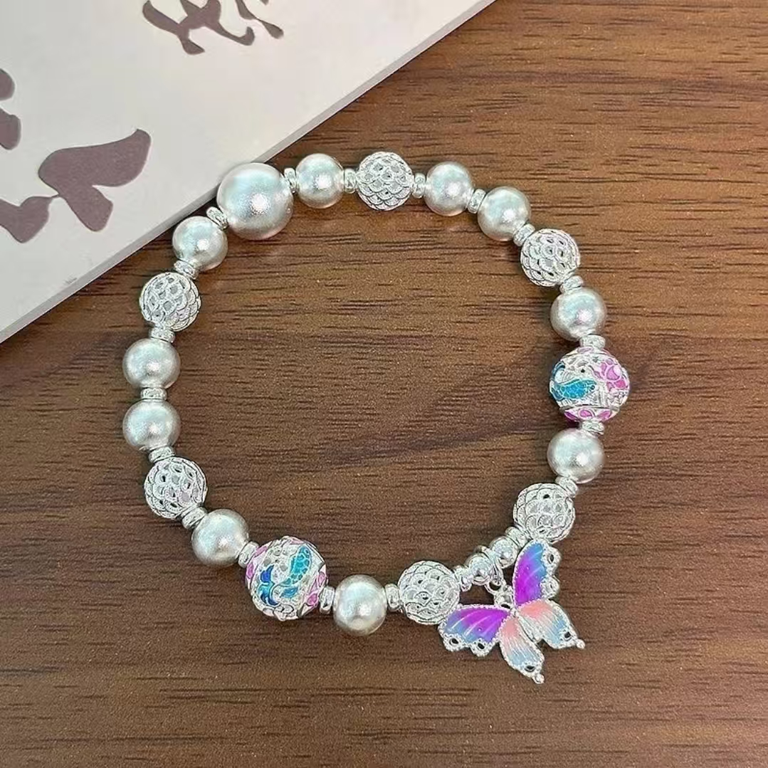 足银手链 绣球蝴蝶手链足银999简约百搭轻奢设计感情人节送女朋友