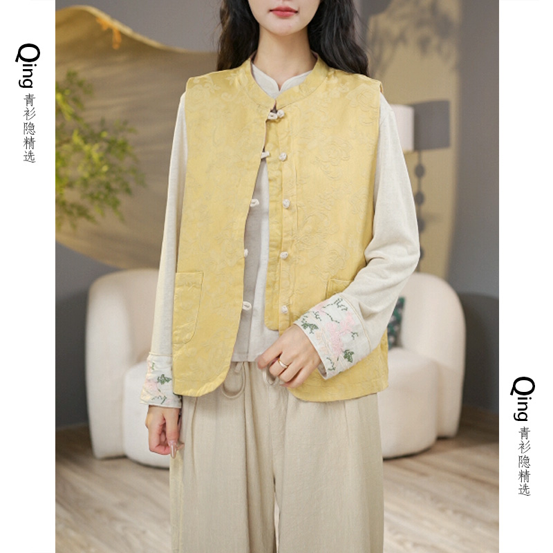 【双面穿马甲】新中式设计暗纹提花双面穿马甲上衣女6713