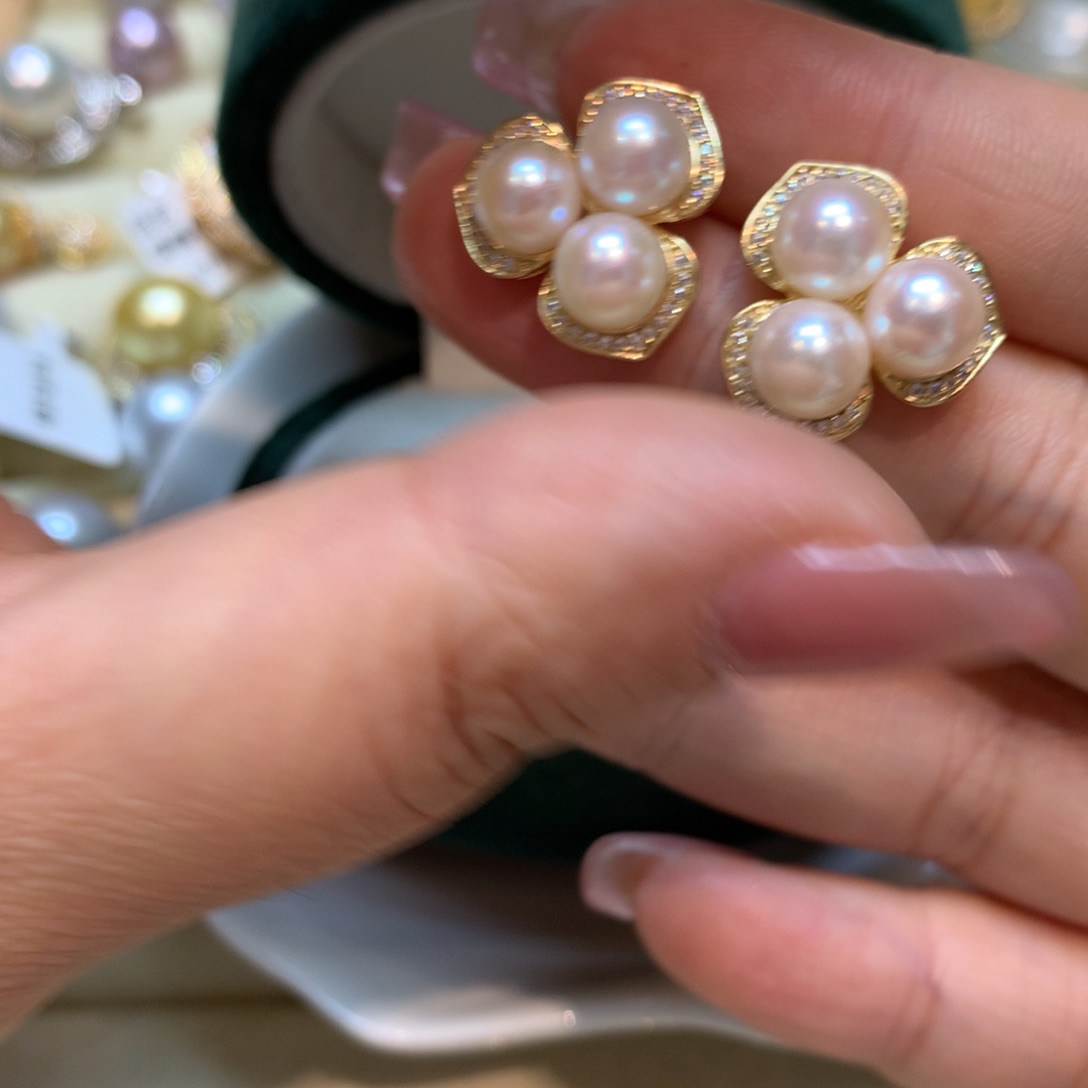 海水珍珠耳饰银S925镶嵌