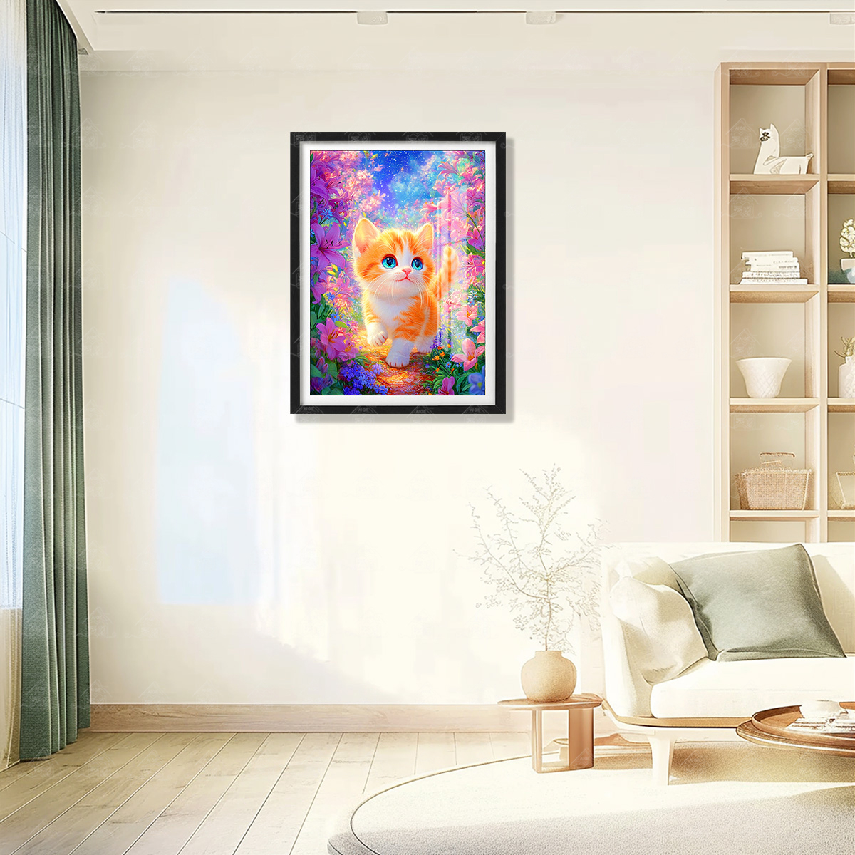 【进口棉布】爱阁十字绣花丛小橘猫新款猫咪治愈系客厅装饰画手工绣