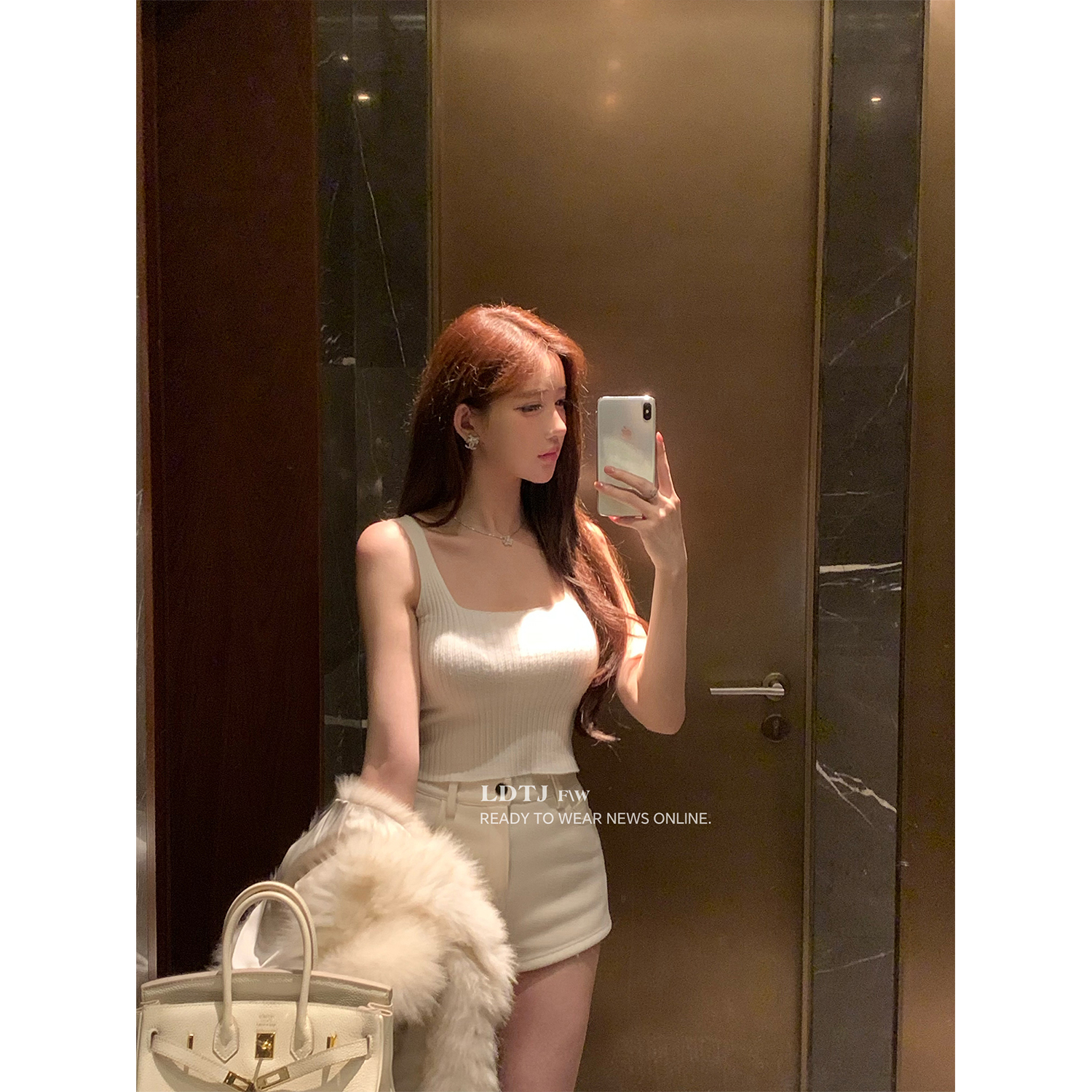 ZZS1245 LDTJ高定【chillday】韩系方领坑条针织吊带内搭百搭女