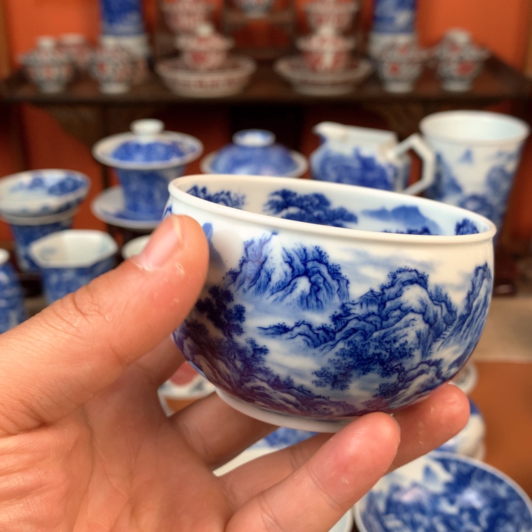 山水主人杯手工手绘
