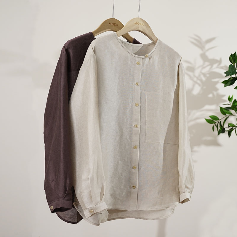 意大利外贸丝麻混纺老钱风宽松百搭衬衫女（241976）