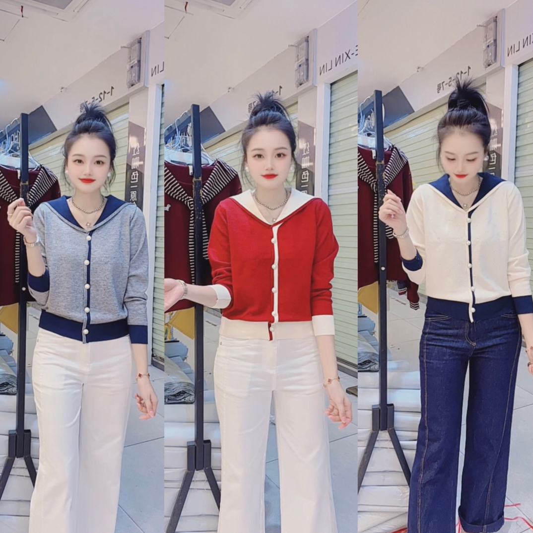 【小玉】新款海军领撞色设计感遮肉显瘦洋气毛针织衫