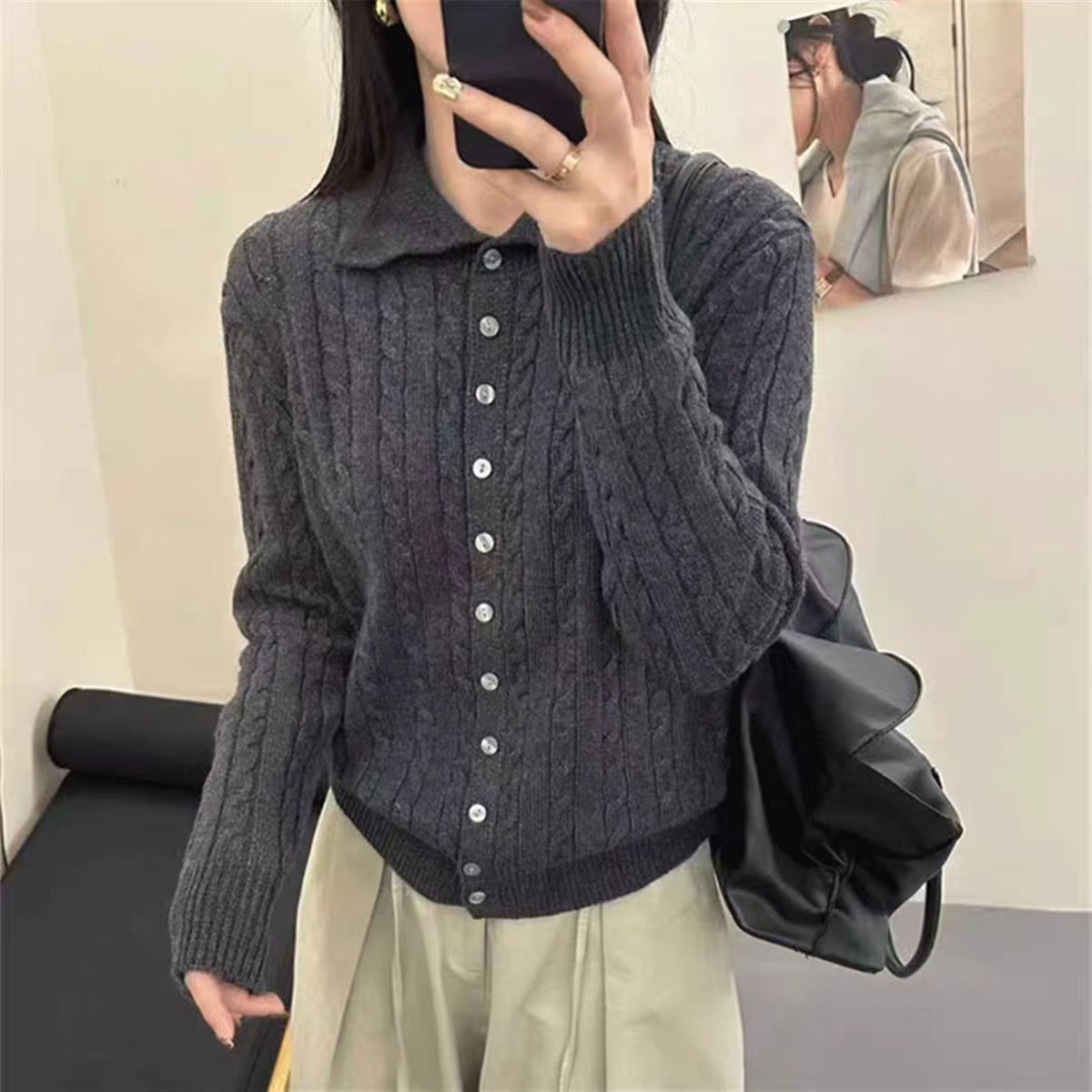 【碳灰】高领毛衣女秋冬2025新款秋冬韩系百搭针织开衫外套叠穿