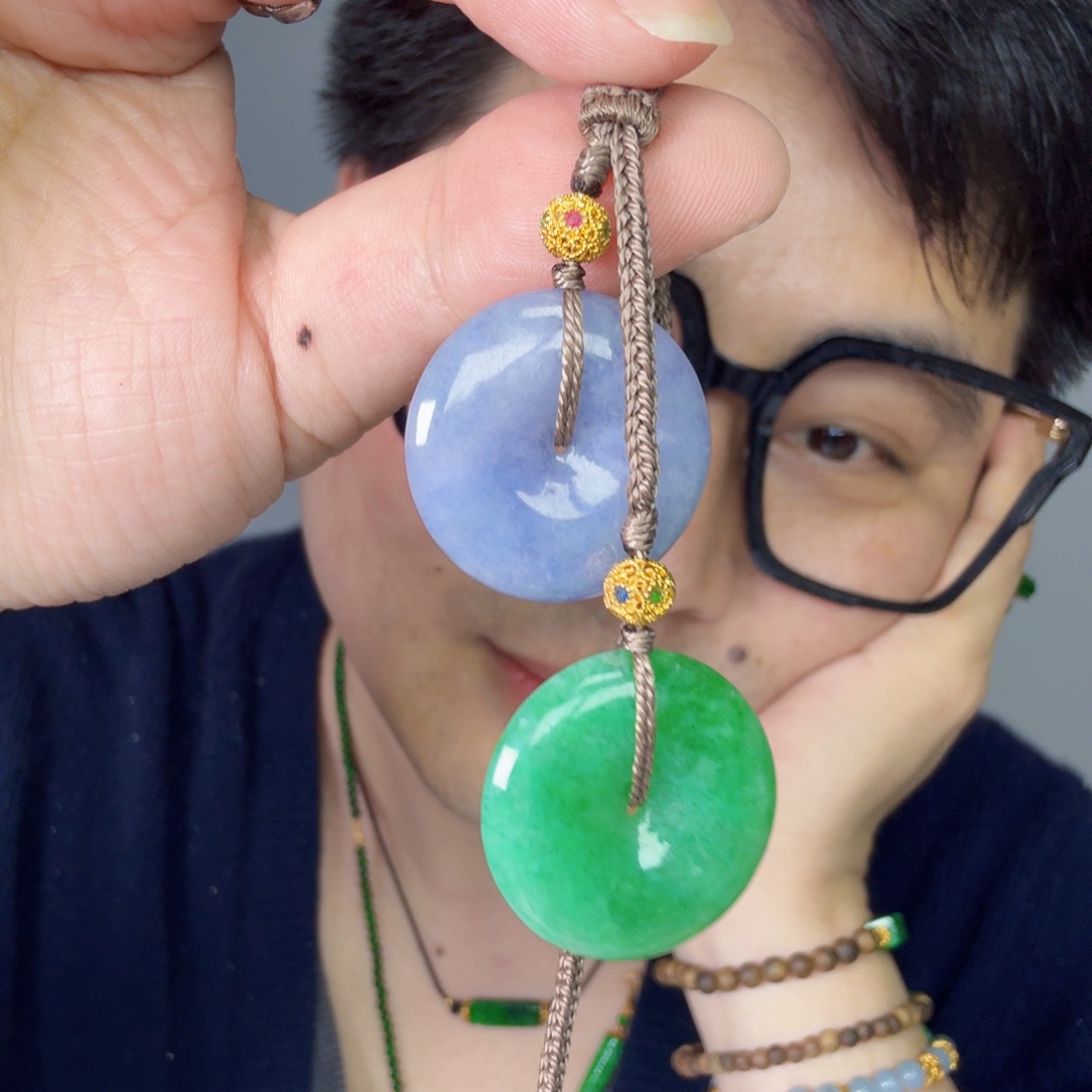 f***n翡翠18K金镶嵌颈饰一对