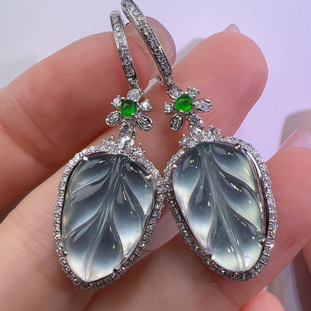 翡翠18K金镶嵌耳饰耳坠