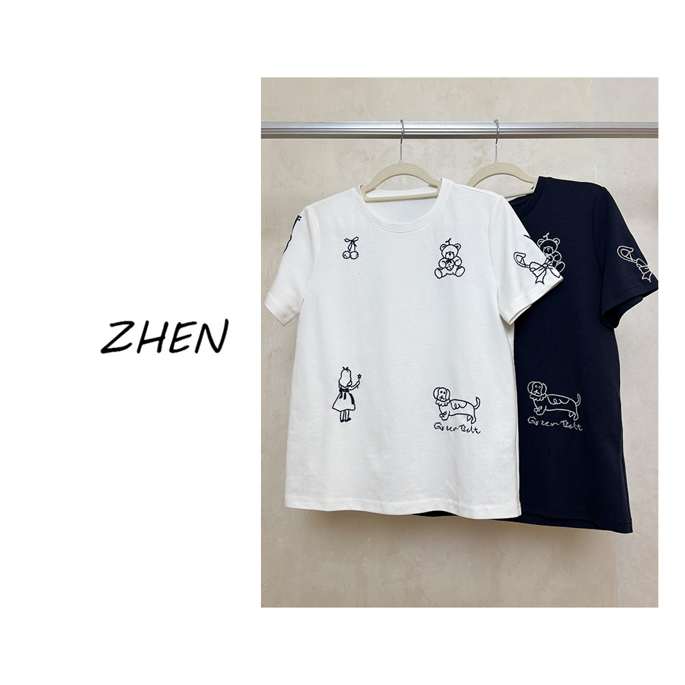 【ZHEN】25K00696 2025新款修身显瘦气质小众设计师款短袖T恤打底