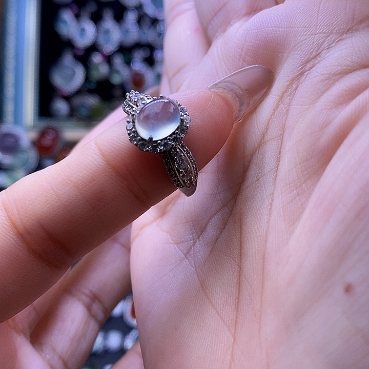 银S925镶嵌岫玉戒指