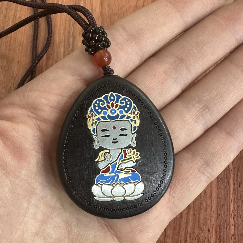 9981 紫光檀平镶嵌工艺普贤牌子木木